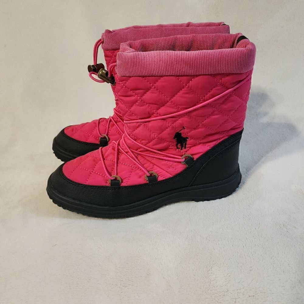 POLO Ralph Lauren Junior Girls Preppy Pink Orao Quilted Winter Boots (5) NWOB
